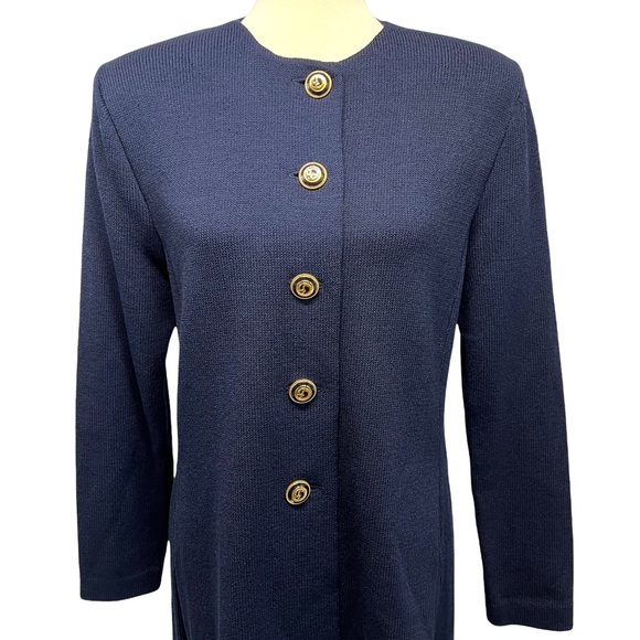 St. John Collection Navy Santana Knit Longline Button Front Jacket - Picture 2 of 10